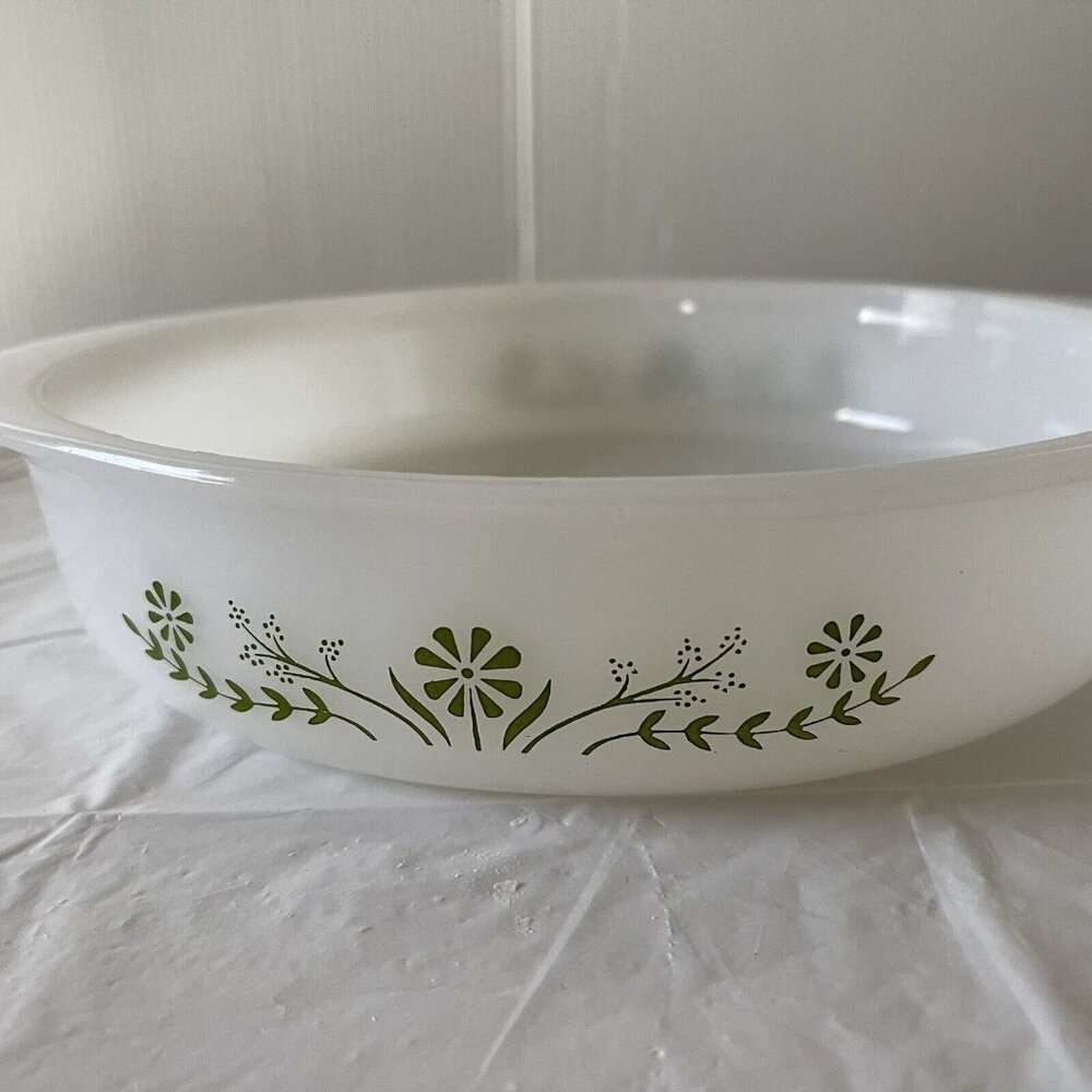 Glasbake Vintage Green Daisy Flower Cake Pie Dish J2429 8"
